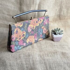 Vintage Lennox Glittered Floral Print Women's Dual Style Clutch